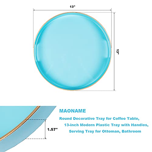 MAONAME 13-inch Light Blue Round Tray, Modern Decorative Tray for Coffee Table, Blue Serving Tray with Handles, Plastic Circle Tray for Ottoman, Bathroom, Decor - color: Light Blue, size: 13" x 13" x 1.6"