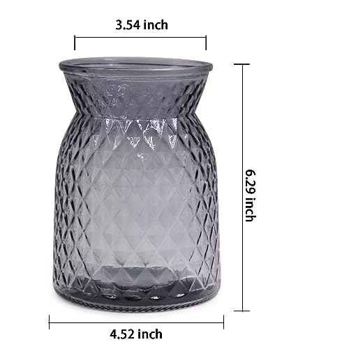 OFFIDIX Glass Vase, 6.2 * 3.5in Large Mouth Shape Geometric Faceted Design Flower Vase for Weddings,Events,Decorating,Office,Home Decor - color: Grey-2