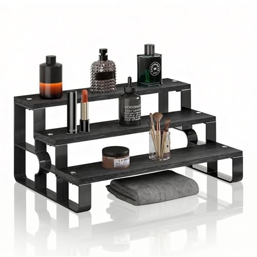 Wood Perfume Stand Organizer,3 Tier Black Cologne Organizer for Men,Fragrance Stand for Dresser,Bedroom,Bathroom,Cupcake(Width=14") - color: Black, size: 3 Tiers-width=14"