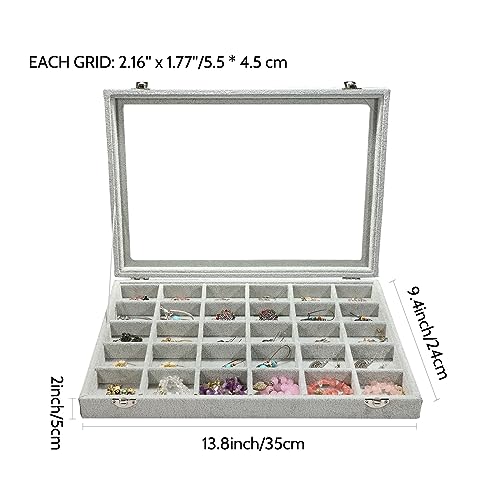 Stratalife Jewelry Organizer Jewelry Holder Storage Earring Organizer Box Tray with Lid Velvet Earring Display for Drawer 30 Grid Grey - color: Gray, size: 24 Grid