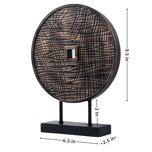 Unique Round Coin Sculpture Decorative Objects for Shelf Home Decor Accents, Modern Abstract Tabletop Decor Items for Living Room Fireplace Mantel, Above Cabinet (Black) - color: Black