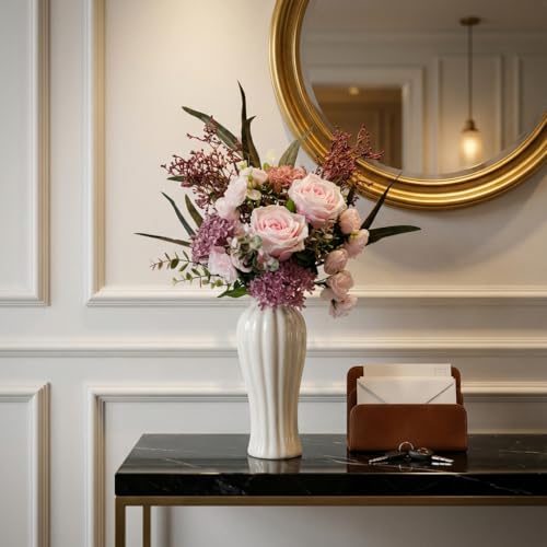 White Ceramic Vase, 9.3 Inch Water Safe Vase for Fresh Flowers, Farmhouse Home Decor Table Centerpieces for Living Room Cabinet Wedding(9'' Retro) - color: 9'' Retro