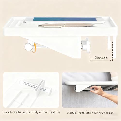 Bedside Shelf, Clip On Nightstand, Bedside Table Tray Organizer，Bedside Shelf for Bunk & Loft Beds，Black (White) - color: White