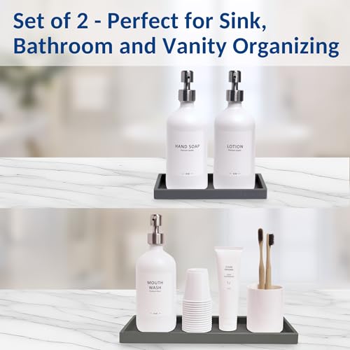 Spacewiser Countertop and Vanity Tray - 2 PC (11” and 7”) Shatterproof Silicone Kitchen and Bathroom Trays for Counter, Kitchen Soap Dispenser Tray, Vanity Trays for Bathroom, Perfume Key Tray - color: Modern Gray, size: Set‐ 1 Small + 1 Large