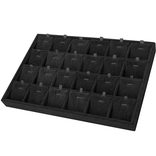 Mornajina 24 Grids Stackable Jewelry Tray Organizer with Removable Dividers, Velvet Jewelry Display Tray for Earrings Necklaces Bracelet Rings Display Showcase - Black - color: Black