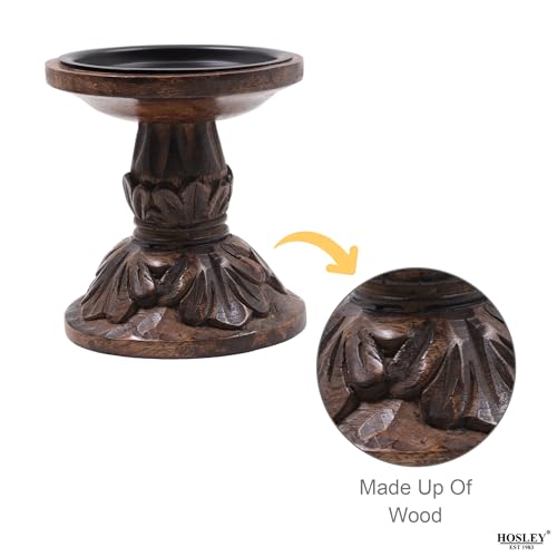 Hosley Set of 3 Dark Brown Wood Pillar Candle Holders 8 Inches 6 Inches and 4.25 Inches High Ideal for LED and Pillar Candles Gifts for Weddings Party Home Spa Reiki Aromatherapy - color: Dark Brown 2