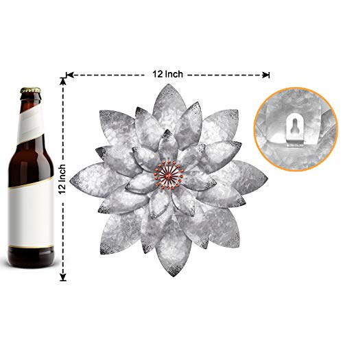 EASICUTI Bohemian Galvanized Metal Flower Wall Decor Metal Wall Art Decorations Hanging For Indoor Outdoor Home Bathroom Kitchen Dining Room Bedroom Living Room Or Wall Sculptures 12 Inch - color: Galvanized-b