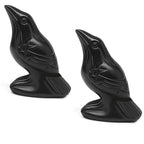 2Pcs Raven Statue Figurine, Black Crow Decor Sculpture, 2 Inch Natural Stone Creative Bird Ornament, Obsidian Crystal Stone Lucky Healing Guardian Animal Pocket Figure for Office Home Decoration Women