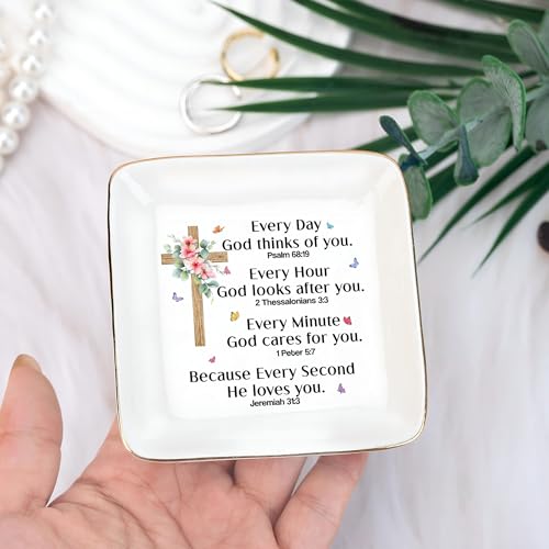 Christian Bible Verse Prayers Jewelry Dish Gift for Women, 4" Ceramic Jewelry Tray, Christian Inspiration Gifts - Mother's Day, Birthday, Religious Gift - Communion, Confirmation Gifts for Daughter - color: Christian Bible Prayers