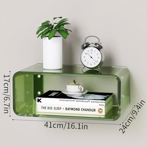 Acrylic Floating Nightstand, Bedside Table, Nightstand Shelf Wall Mounted Bedside Shelf (Green, Small) - color: Green