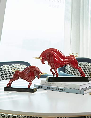 HAUCOZE Wall Street Bull Statue Animal Sculpture Lucky Figurine Gift Modern Home Decor Art for Living Room Red Polyresin 12 Inch - color: Red, size: Large
