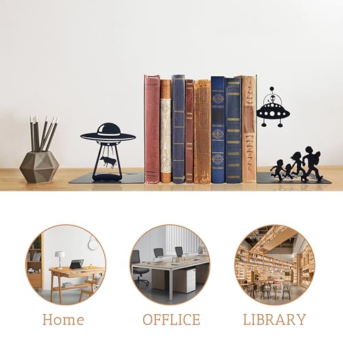 Alien Decor UFO Decor - Unique Bookends for Kids and Adults - Decorative Bookends for Shelves - Black Modern Bookends for Avid Readers - Fun Stylish Alien Gifts