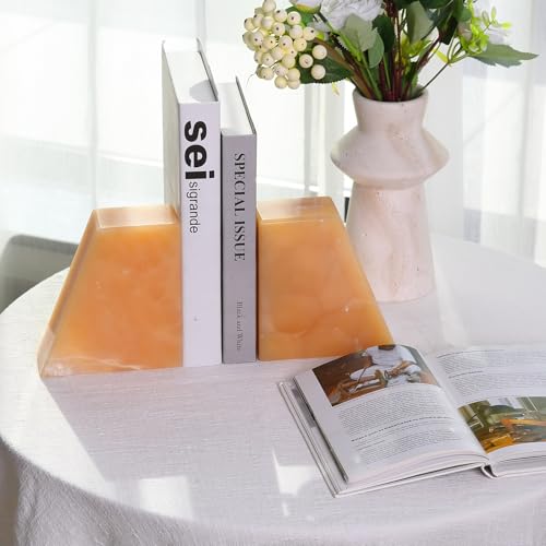 Onyx Book Ends Decorative, Unique Bookends for Shelves，8LB Bookends to Hold Heavy Books Durable Book Holder Stopper for Home Office Desk Bookshelf Decoration, Set of 2, Mexico Onyx - color: Mexico Onyx-short