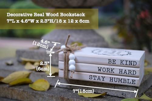 LIVDUCOT Wooden Decorative Books for Home Decor, White Faux Books for Rustic Decoration, Farmhouse Stacked Book Decor for Living Room, Entryway, Bookshelf （Be Kind Work Hard Stay Humble） - color: Be Kind