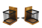 Owlgift Rustic Burnt Wood Decorative Bookends for Heavy Books with Matte Black Metal Wire Basket Pencil Holder and Office Supplies Storage Baskets Bins for Home, Office, Classroom, Dorm Room