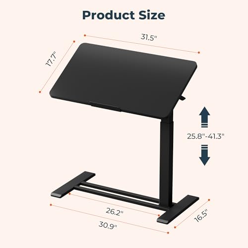 Medical Adjustable Overbed Bedside Table with Casters 90° Tilting Desktop Pneumatic Mobile Rolling Laptop Computer Standing Desk Cart with Tray, Hospital Table(31.5" W x 17.7" D, Black) - color: Black, size: 3218
