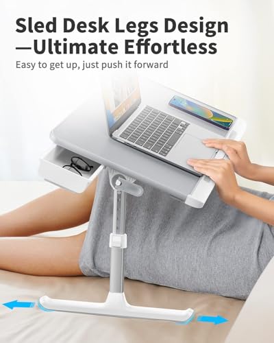 SAIJI Laptop Bed Tray Table - 23.6" x 13" Adjustable Portable Standing Desk with Storage Drawer, Foldable Lap Desk Fits 17" Laptop, PVC Leather for Couch Sofa (Gray) - color: Gray
