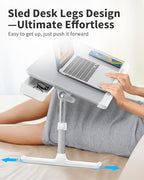 SAIJI Laptop Bed Tray Table - 23.6" x 13" Adjustable Portable Standing Desk with Storage Drawer, Foldable Lap Desk Fits 17" Laptop, PVC Leather for Couch Sofa (Gray) - color: Gray