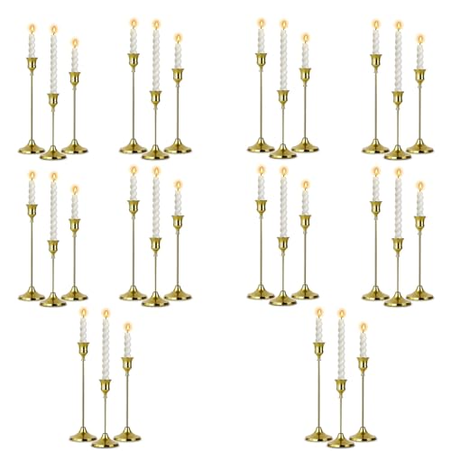 10 Sets Candle Holder Brass Metal Candlestick Holders - HearthLume Vintage Modern Metal Taper Candle Holders, Decorative Centerpiece for Table Mantel, Wedding Kitchen Home Decor, Wedding Gift,30Pcs - color: Brass, size: 30pcs