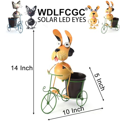 Dog Solar Lights Outdoor Cycling Plant Stand,Yard Art Metal Dog Statues,Outdoor Funny Statue for Garden Decor Yard Lawn Ornaments - style: Bike Dog