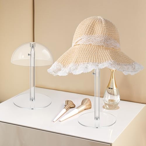 JUESHA Clear Acrylic Hat Display Stand Height Adjustable, Countertop Hat Holder for Baseball Caps Cowboy, Wig Head Counter Stand for Closet (PATENT PENDING) - size: Standard