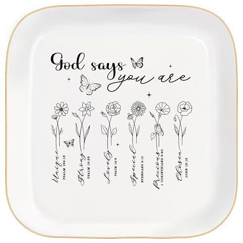 God Says You Are - Christian Bible Verse Jewelry Dish Trinket Tray - Unique Ceramic Ring Jewelry Tray for Women (God says you are) - style: God says you are