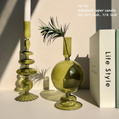 Candle Stick Candle Holder, Glass Candle Holders for Table Centerpiece, Modern Style Green Candle Holder Mixed 4pcs - color: Green