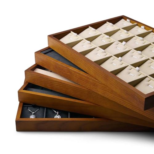 Oirlv 24 Grid Wood Jewelry Tray Microfiber Interior Jewelry Drawer Organizer Showcase Display Box Ring Earrings Holder(Grey) - color: Grey 24 grid tray