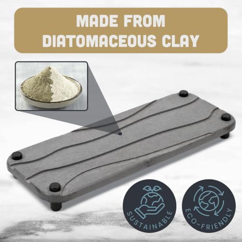 2pc Stone Drying Tray - Diatomite Sink Caddy Kitchen Sink Organizer - Water Absorbing Bathroom Counter - Absorbent Kitchen Soap Tray (Gray w Blk & Silver Feet) - color: Gray