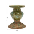 Creative Co-Op 2-Tone Sculptural Terracotta Pillar Candle Holder, Distressed Green - color: Green, size: 4.5" W x 5.25" H