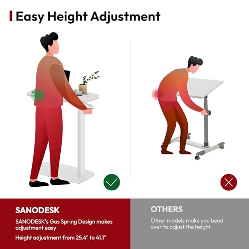 SANODESK Adjustable Overbed Bedside Table Pneumatic Adjustable Height Laptop Computer Standing Desk Cart with Tray, Hospital and Home Use(23.6" W x 13.8" D,White) - color: White, size: Xsmall
