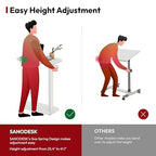 SANODESK Adjustable Overbed Bedside Table Pneumatic Adjustable Height Laptop Computer Standing Desk Cart with Tray, Hospital and Home Use(23.6" W x 13.8" D,White) - color: White, size: Xsmall