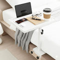 Bedside Shelf Rotating Foldable Tray:Adjustable Bedside Shelf for Bed, White,Bamboo Bed Side Tray Table with Sturdy Metal Pole, Fits Frames 0.7"-2.7" Wide, for Dorms, Apartments, Bedrooms
