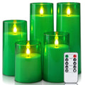 Homemory Green Flickering Flameless Candles, Battery Operated Acrylic LED Pillar Candles with Remote Control and Timer, Set of 5, St. Patrick's Day - color: Green