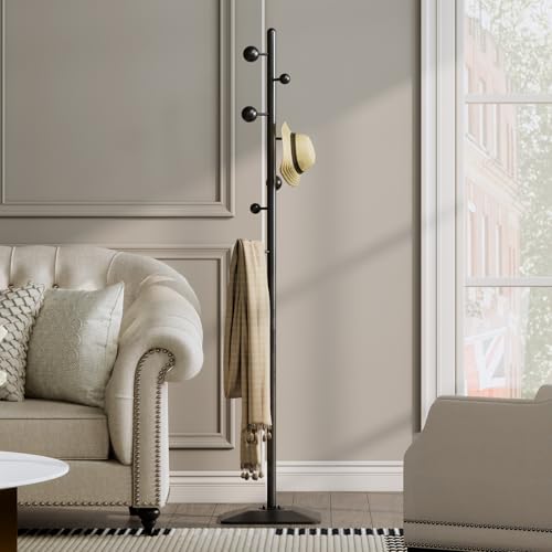 Coat rack freestanding,Coat tree freestanding heavy duty with 7 ball hooks,Coat hanger stand with metal base for entryway hallway bedroom - style: Ball hook