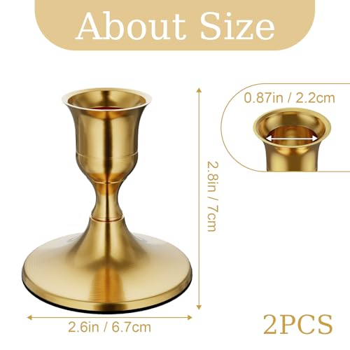 zeochyni Brass Gold Taper Candle Holders Set of 2, Vintage Metal Candlestick Holders for Dinner Room Table Centerpiece or Mantel Wedding Party Decor - color: Gold, size: Set of 2