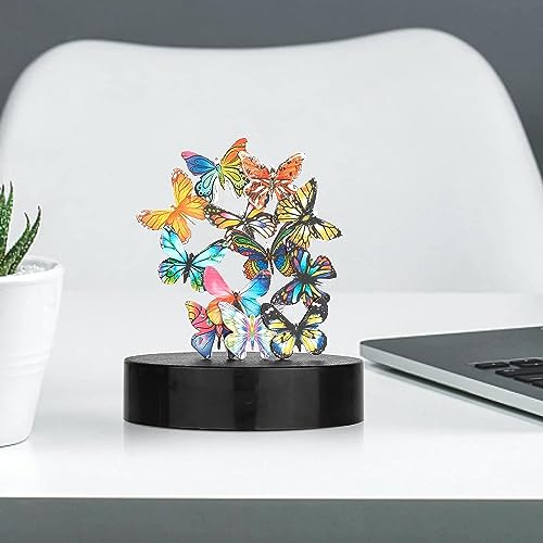 Desk Toys for Office for Adults Desktop Magnetic Butterflies Sculpture Desk Decorations for Women Office (Circular Base) - size: Circular Base