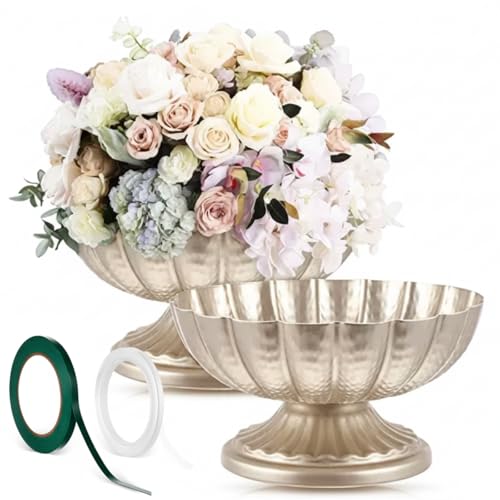2 Pcs Metal Compote Bowl for Centerpiece Flower Holder Small Compote Vase Decorative Indoor Outdoor Flowers Fruits Plant for Valentine's Day Wedding Home Party Decoration (Silver) - color: Silver