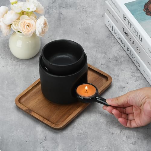 Black Wax Burner, Ceramic Tealight Warmer, Scented Oil Diffuser, Black Ceramic Tea Light Candle Holder - color: Black