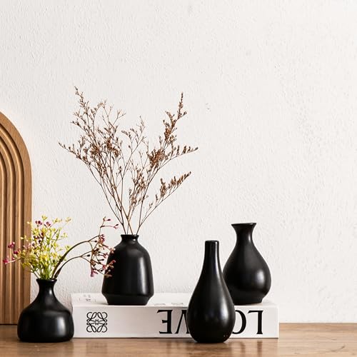 Ceramic Bud Vases, Black Mini Vase Set of 11, Small Pottery Vases for Flowers Mini Ceramic Vases for Pampas Grass Vase Bulk for Wedding Table Centerpieces Decoration Boho Home Decor - color: B-black Bud Vases 11pcs
