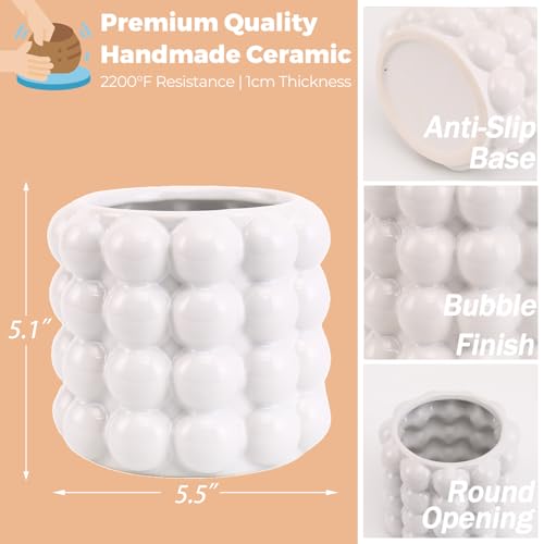 Bubble Vase, White Ceramic Vase, Small Short Vase, Ceramic Flower Vases for Home Decor, Decorative Vases for Living Room, Bedroom, Office, Shelf, Coffee Table, 5 Inches - color: White, size: Medium