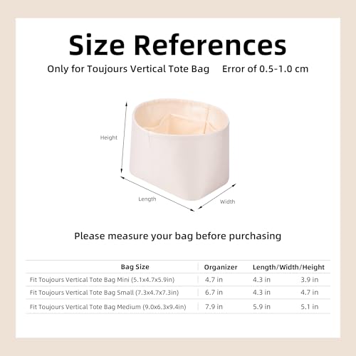 DGAZ Silk Purse Organizer Insert Fits Dior Toujours Vertical Tote Bags，Silky Smooth Bag Organizer，Luxury Handbag & Tote Shaper(Craie,Small) - color: Craie, size: Small