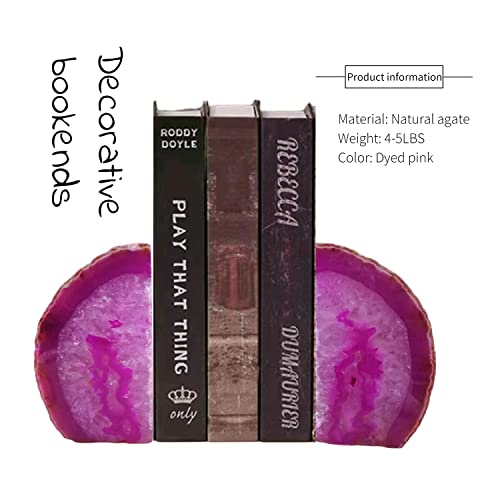 Agate Geode Bookends Dyed Pink 4-5 Lbs Large Stone Bookends 1 Pair Decorative Bookends for Shelves - color: Pink, size: 4-5LBS
