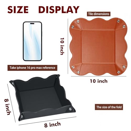 Valet Tray for Men Women 2 Pack - PU Leather Travel Catchall Tray Organizer - Desk Bedside Nightstand Storage Box for Jewelry Key Phone Remote Controller Wallet Readers -Brown and Black - color: Brown and Black