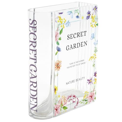Glass Book Vase, Clear Book Vase for Flowers, Unique Flower Vase, Modern Book Shaped Vases for Bedroom, Living Room, Office, Coffee Table, Bookshelf(Garden) - color: Sg, size: Glass-7.8"