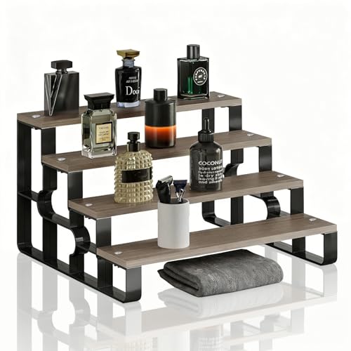 4 Tier Cologne Organizer for Men, Wooden Perfume Organizer Stand, Waterproof Display Shelf Rack for Dresser, Vanity, Figures, Cupcake, Dessert Table(Walnut,Width=11.2") - color: Walnut, size: 4 Tiers-width=11.2"