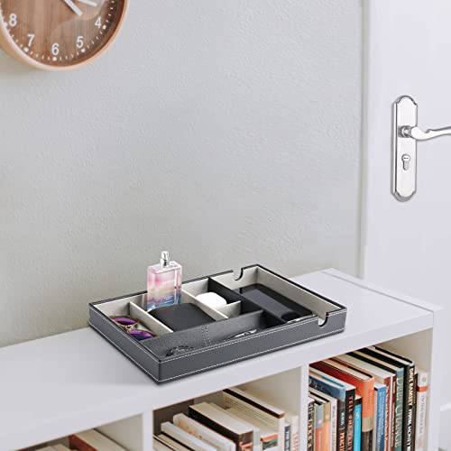 ProCase 1 Layer Valet Tray for Men, PU Leather Nightstand Organizer with Charging Slot for Bedside Table Desk Top -Black