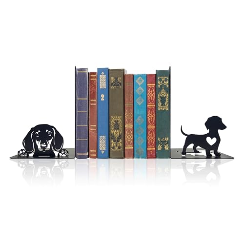 Dachshund Theme Bookends Decor – Dachshund Gifts with Black Modern Bookends, Decorative Bookends for Shelves – Unique Bookends for Kids, Beautiful Book Stopper for Shelves (Dachshund) - color: Dachshund