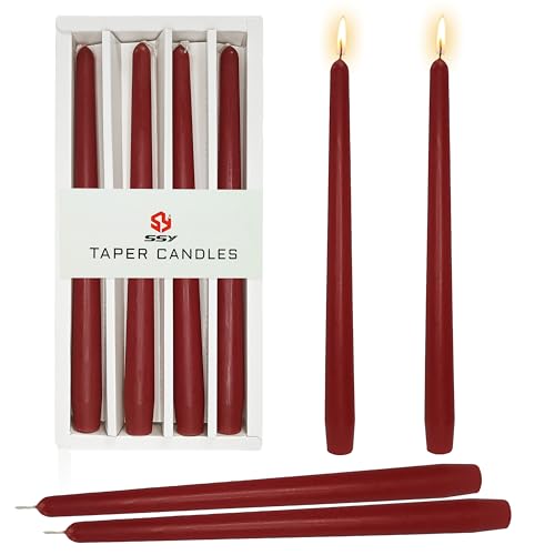 10 Inch Taper Candles Handmade Smokeless Set of 4 – Unscented Tapered Candles in Red, Candle Sticks for Wedding, Home Decor, and Dinner Table - color: Red