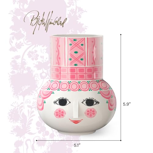 Bjørn Wiinblad Olga Vase | Hand-Painted Glazed Ceramic | Pink | 5.9 in